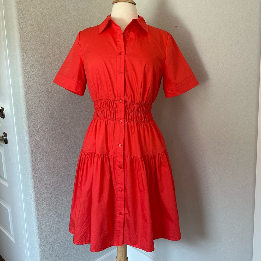 Vince Camuto Smocked Waist Tiered Shirtdress Size 8